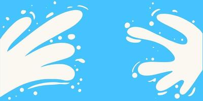 Fresh milk splash on blue background. White dairy product flowing from both sides. Flat vector illustration for banner, poster,
