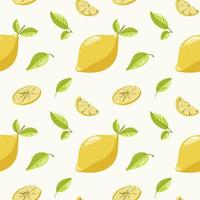 Hand drawn slices and whole lemon vector seamless pattern background. Color vintage design for wrapping paper, wallpaper, fabric, natural product packaging