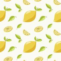 Hand drawn slices and whole lemon vector seamless pattern background. Color vintage design for wrapping paper, wallpaper, fabric, natural product packaging