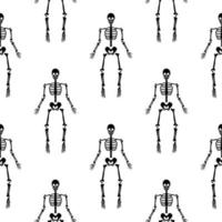 Black skeletons in various poses pattern. Halloween design. Perfect for fall, holidays, fabric, textile. Seamless repeat swatch. vector