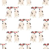 lindos perros jack russell terrier. animales del trasero. vector dibujado a mano de patrones sin fisuras. perfecto para bebés, ropa para niños, diseño de impresión, textil. Fondo blanco.