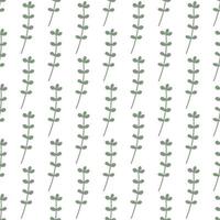 Green leafs seamless pattern. Vector hand drawn botanical illustration. Pretty scandi style for fabric, textile, wallpaper. Digital paper in white background