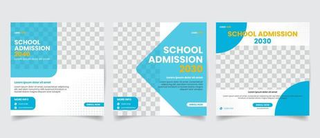 conjunto de plantillas de publicación de redes sociales de regreso a la escuela. banner de promoción de admisión de regreso a la escuela. vector