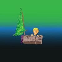 Little boy adventure sailing on a boat vector