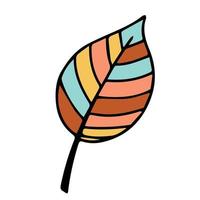 Multicolored autumn leaf. Hello, Autumn. Hand drawn in doodle style. Isolated illustration. Vector