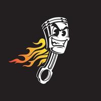 Piston with fire character design concept cartoon