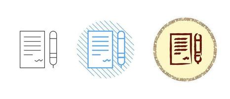 This is a set of contour and color document icons with a pen vector