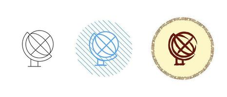 This is a set of contour and color icons of the school globe vector