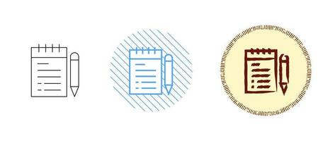 This is a set of contour and colored notepad and pen icons vector