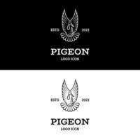 Pigeon white spread wings pose in retro vintage classic style logo design vector