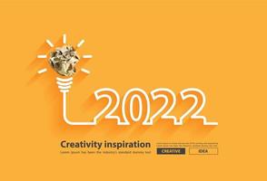 2022 new year creativity inspiration with crumpled paper ball light bulb ideas concept design, Vector illustration