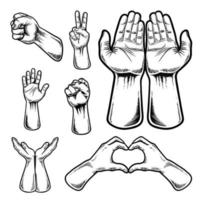 conjunto de ilustración de manos de gesto humano vector