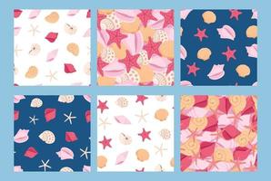 Set of seamless patterns with seashells vector