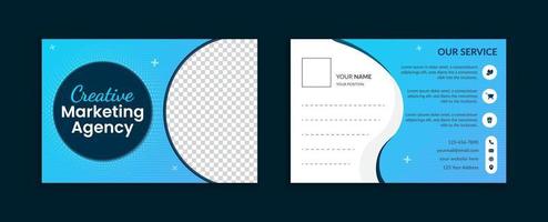 Modern business postcard template blue color layout vector