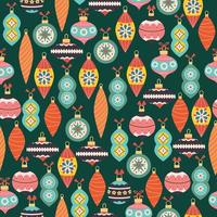 Christmas and Happy New Year seamless pattern with Christmas decorations. Vector illustration in trendy retro style. Well suited for printing textiles, fabric, gift paper.