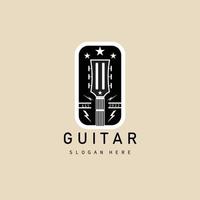 logotipo, icono y símbolo vintage de guitarra, con diseño de ilustración de vector de emblema