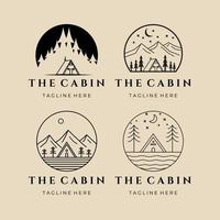 set mountain and cabin line art logo icon and symbol. forest and tree with emblem vector illustration design