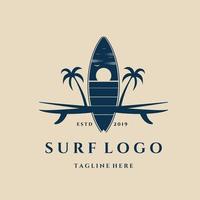 logotipo, icono y símbolo vintage de surf, con diseño de ilustración de vector de emblema