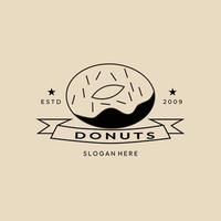 logotipo, icono y símbolo de arte de línea de donuts, con diseño de ilustración de vector de emblema