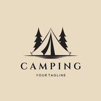 logotipo, icono y símbolo vintage de camping, con diseño de ilustración de vector de emblema