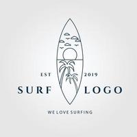 diseño de ilustración vectorial de logotipo, icono y símbolo de arte de línea de surf vector