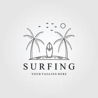 arte de línea de logotipo de surf, diseño de ilustración de vector de icono y símbolo