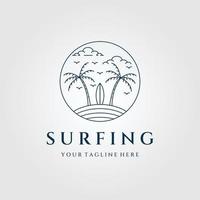 surfing line art logo, icon and symbol, with emblem vector illustration design