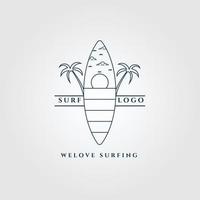 arte de línea de logotipo de surf, diseño de ilustración de vector de icono y símbolo