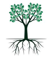 Green spring Tree with Roots. Vector Illustration.