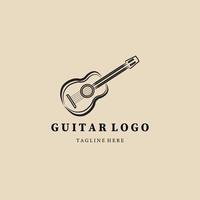 logotipo, icono y símbolo vintage de guitarra, con diseño de ilustración de vector de emblema