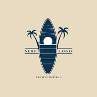 logotipo, icono y símbolo vintage de surf, con diseño de ilustración de vector de emblema