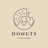logotipo, icono y símbolo de arte de línea de donuts, con diseño de ilustración de vector de emblema