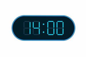 Vector flat illustration of a digital clock displaying 14.00 . Illustration of alarm with digital number design. Clock icon for hour, watch, alarm signs