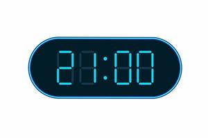 Vector flat illustration of a digital clock displaying 21.00 . Illustration of alarm with digital number design. Clock icon for hour, watch, alarm signs