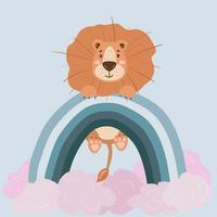 Cute baby lion on rainbow. Nursery decoration room. Prints for baby room, baby shower,greeting card,kids and baby t-shirts and wear. Hand draw design vector