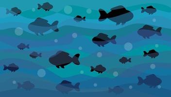 Abstract vector water waves illustrtation background. Small color fish. Flat design style