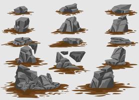 Grey stone on mud element illustration for comic, poster, background, apparel, game asset. Vector eps 10