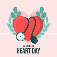 fondo de color rosa de la ilustración del día mundial del corazón en diseño plano. pasos vectoriales 10 vector