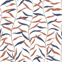 Seamless pattern with long curved branches of blue red color. Minimalistic vector illustration for design and textiles.