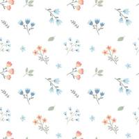 Seamless pattern with childish flowers on white background. Cute vector illustration with floral elements, for design, fabric and textiles.