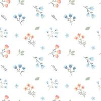 Seamless pattern with childish flowers on white background. Cute vector illustration with floral elements, for design, fabric and textiles.