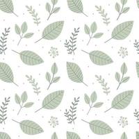 Cute seamless pattern with simple green leaves and twigs. vector