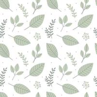 Cute seamless pattern with simple green leaves and twigs. vector