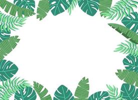 Rectangular frame made of palm leaves and monstera. Green bright background for text vector