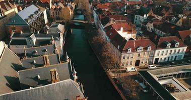 Aerial Footage under the Medieval City Center of Brugge in the Summer Day video