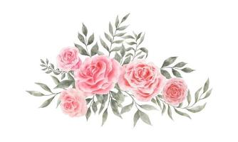 Pink and Red Rose Flowers Watercolor vector isolated on white background. Vintage Flowers and Leaves graphic for wedding, invitation card. Floral illustration