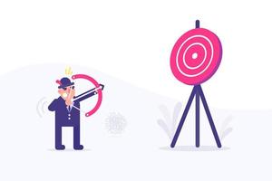 Bald Businessman Shooting an Arrow to The Target. Business Vector Illustration