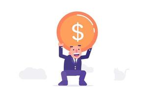 Bald Businessman Lifting a Coin Vector Illustration