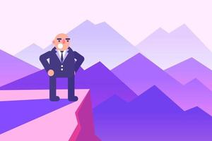 Confident Bald Businessman Standing On The Cliffs Success Against All Odds vector