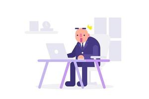 Bald Businessman Looking at His Laptop With Shocking Face.Business Vector Illustration